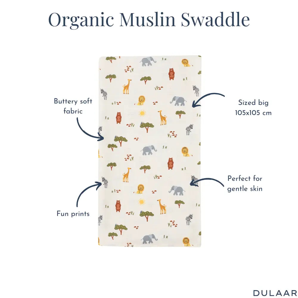 Dulaar Organic Muslin Swaddle for Newborns - Nature &amp; Calm Inspired Prints (0- 12months)