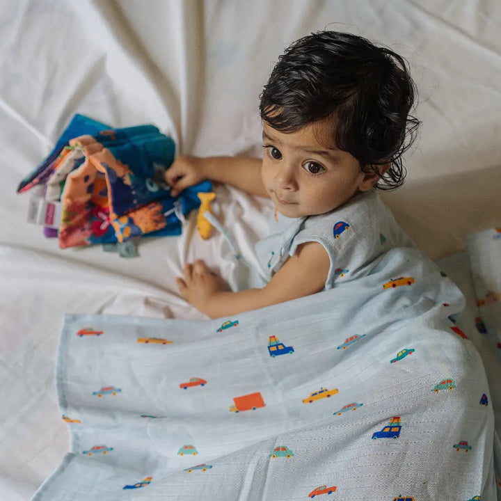 Dulaar Organic Muslin Swaddle for Newborns - Playful &amp; Adventure Prints (0- 12months)