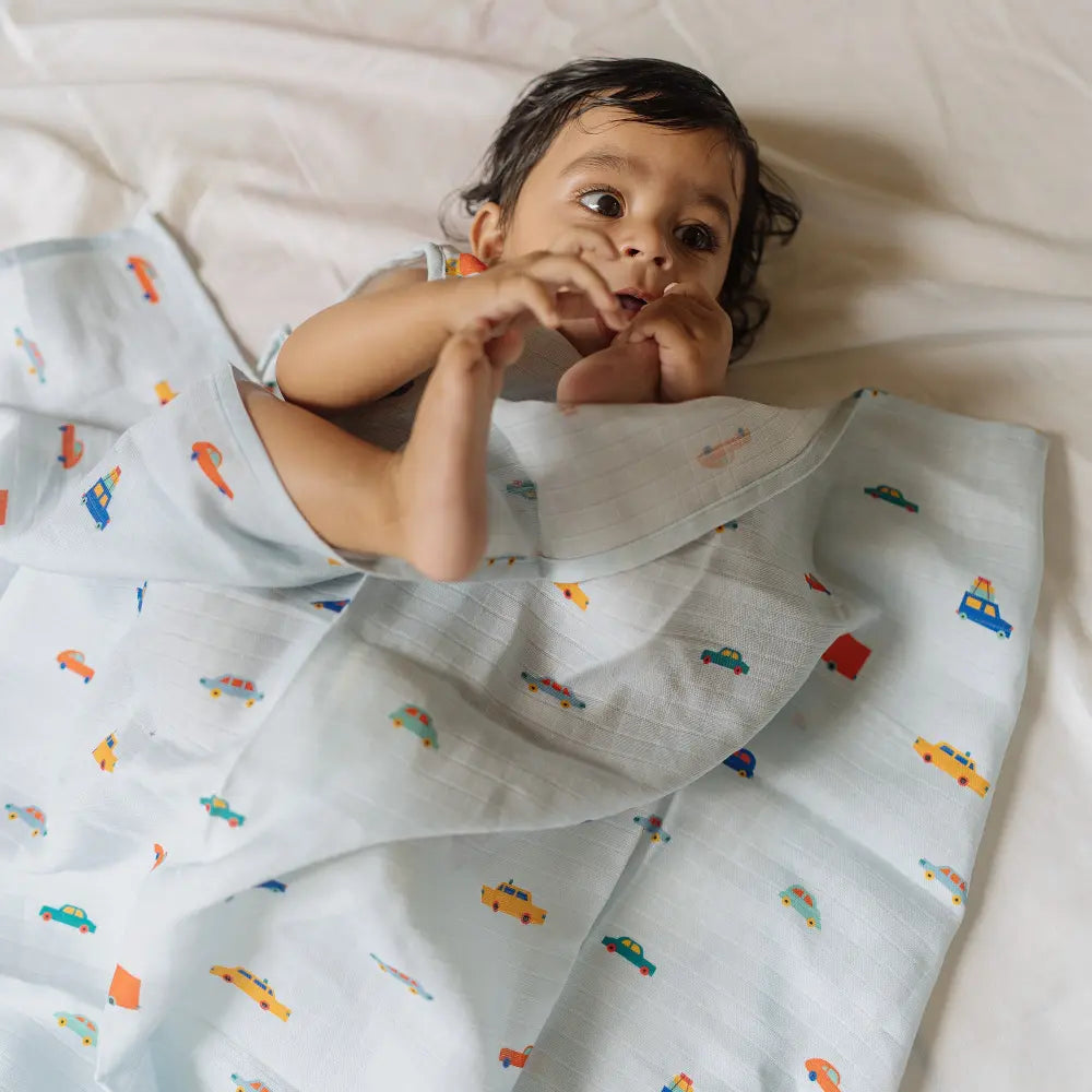 Dulaar Organic Muslin Swaddle for Newborns - Playful &amp; Adventure Prints (0- 12months)