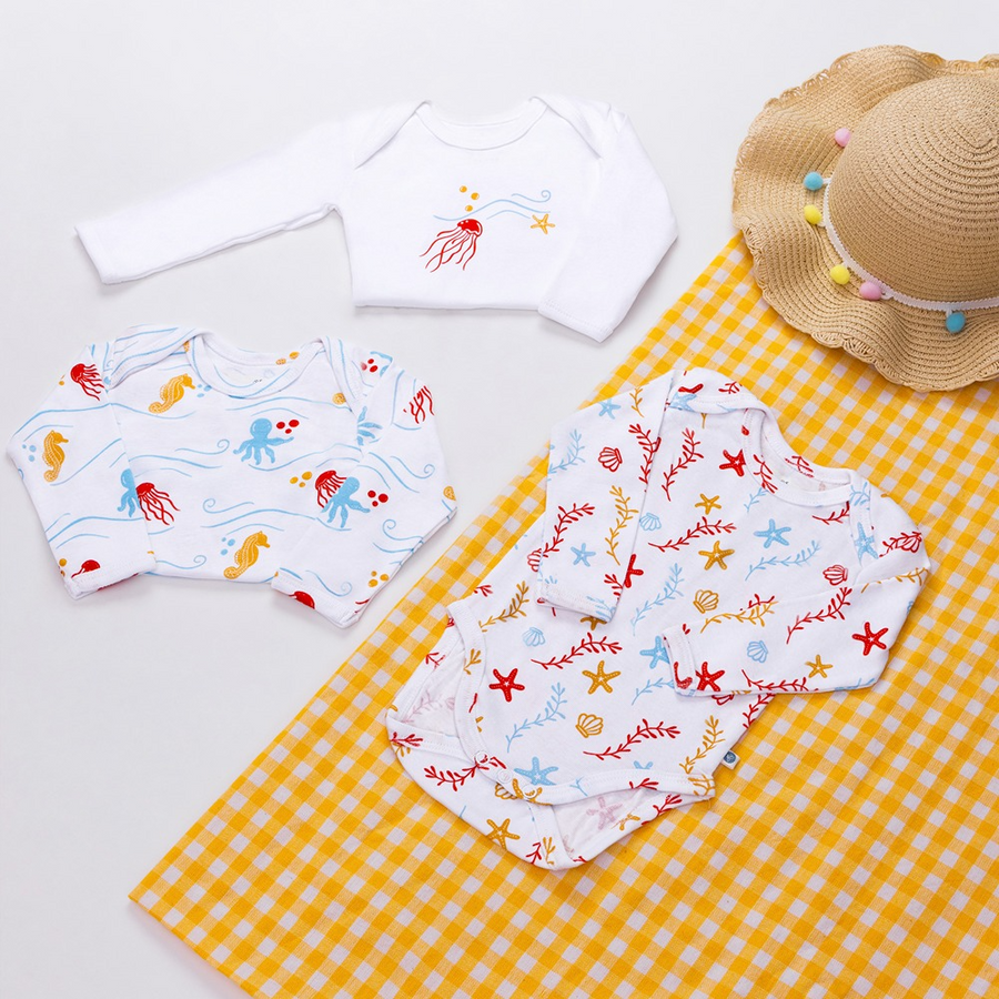 Cotton Bug Full Sleeves Romper Set of 3 - Sea World