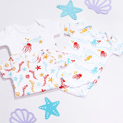 Cotton Bug Half Sleeves Romper Set of 3 - Sea World