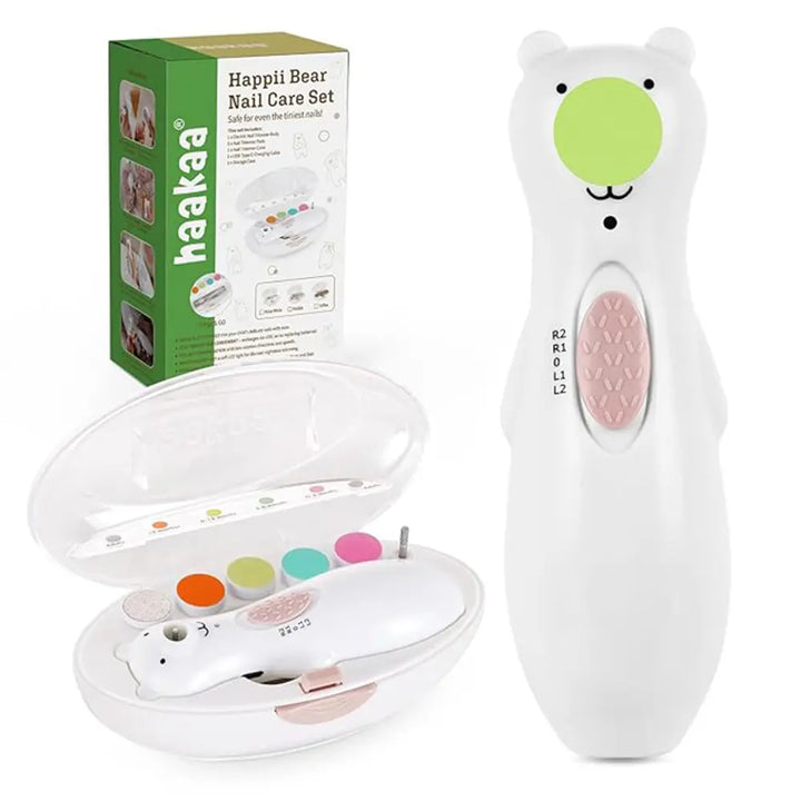 Haakaa Happii Bear Nail Care Set – Safe &amp; Gentle Baby Grooming – Polar White