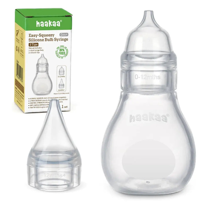 Haakaa Easy-Squeezy Silicone Bulb Syringe – Gentle Nasal &amp; Oral Care with 2 Tips