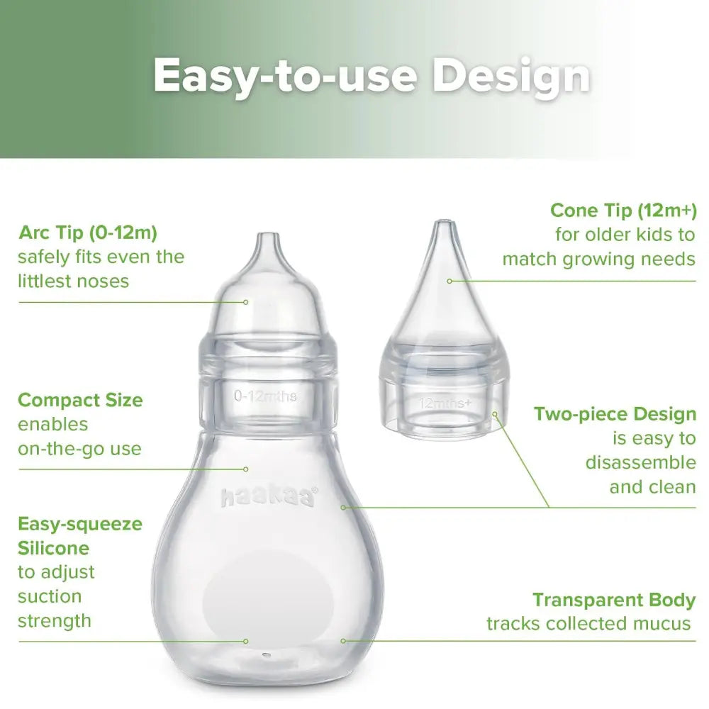 Haakaa Easy-Squeezy Silicone Bulb Syringe – Gentle Nasal &amp; Oral Care with 2 Tips