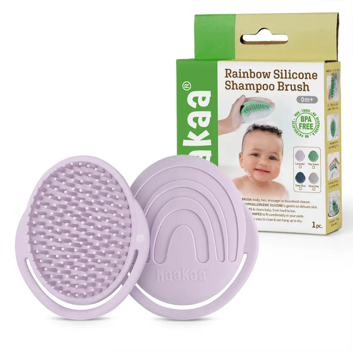 Haakaa Rainbow Silicone Shampoo Brush – Gentle Scalp Massage &amp; Cradle Cap Care – Lavender
