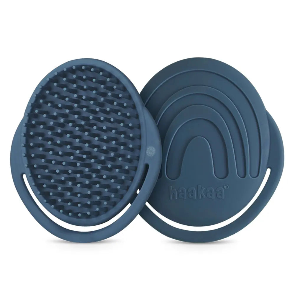 Haakaa Rainbow Silicone Shampoo Brush – Gentle Scalp Massage &amp; Cradle Cap Care – Steel Blue