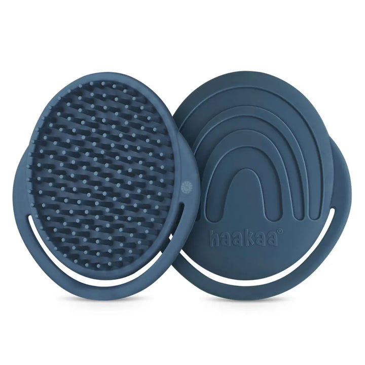 Haakaa Rainbow Silicone Shampoo Brush – Gentle Scalp Massage &amp; Cradle Cap Care – Steel Blue