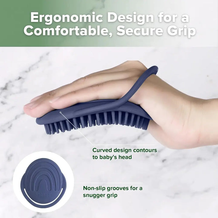 Haakaa Rainbow Silicone Shampoo Brush – Gentle Scalp Massage &amp; Cradle Cap Care – Steel Blue