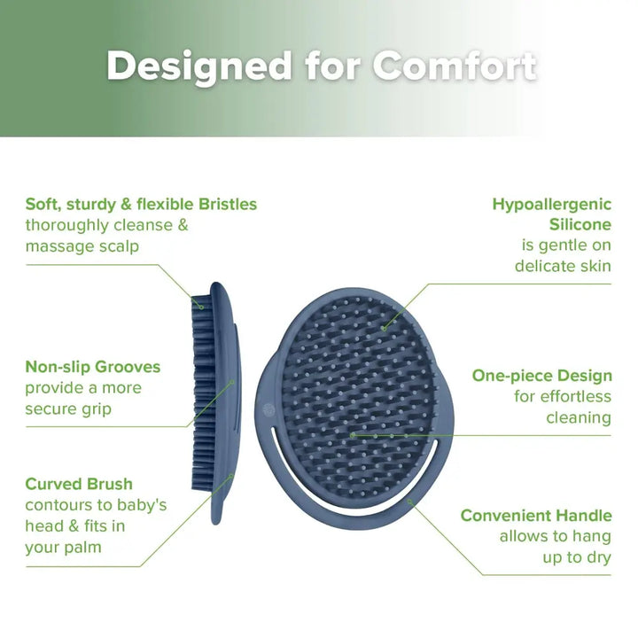 Haakaa Rainbow Silicone Shampoo Brush – Gentle Scalp Massage &amp; Cradle Cap Care – Steel Blue