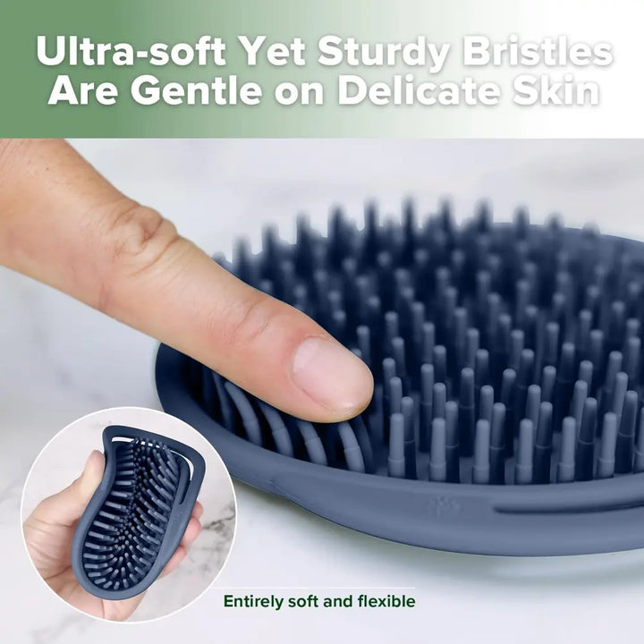 Haakaa Rainbow Silicone Shampoo Brush – Gentle Scalp Massage &amp; Cradle Cap Care – Steel Blue