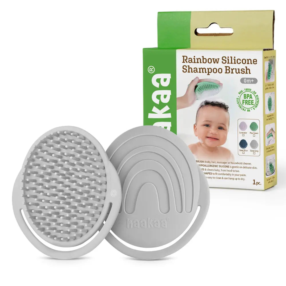 Haakaa Rainbow Silicone Shampoo Brush – Gentle Scalp Massage &amp; Cradle Cap Care – Slate Grey