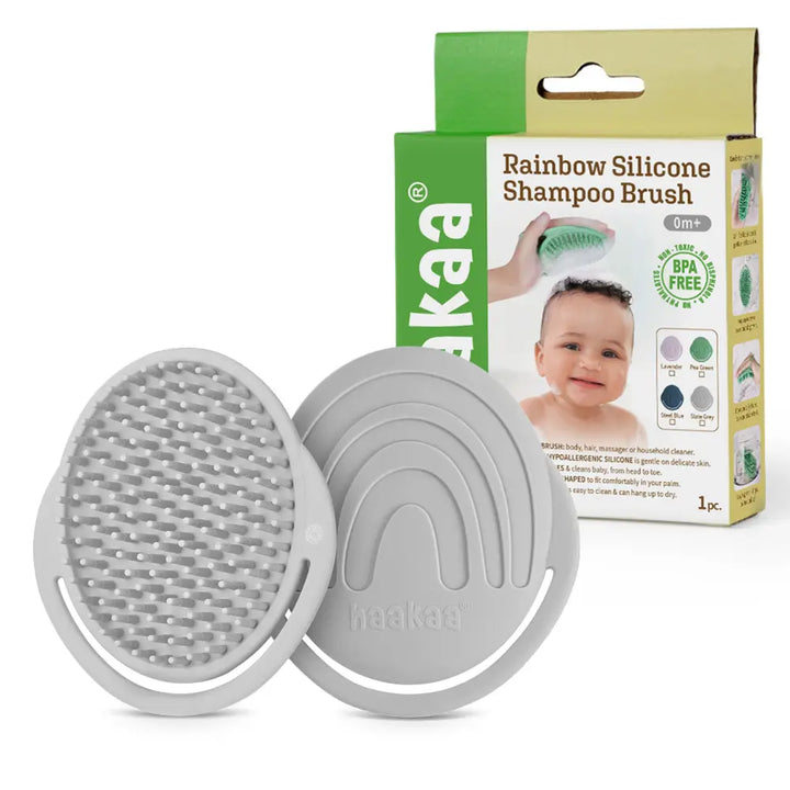 Haakaa Rainbow Silicone Shampoo Brush – Gentle Scalp Massage &amp; Cradle Cap Care – Slate Grey