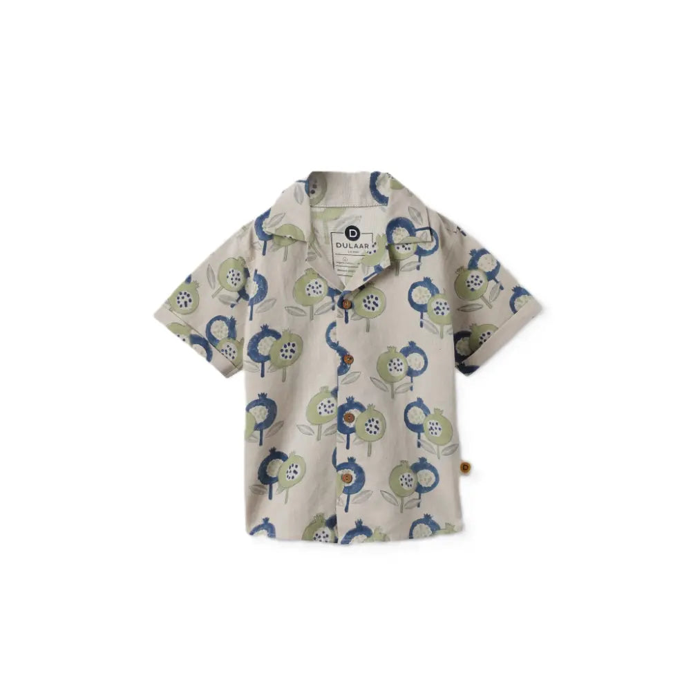 Dulaar Cotton Linen Shirt | Hand-Block Printed - Gardens of Anar (Indigo)
