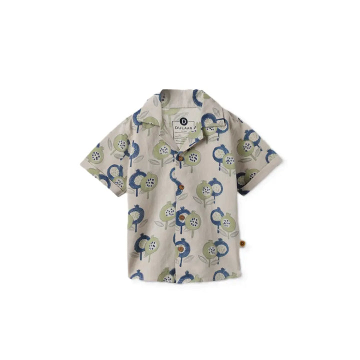 Dulaar Cotton Linen Shirt | Hand-Block Printed - Gardens of Anar (Indigo)