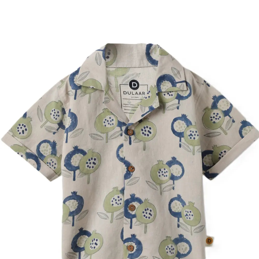 Dulaar Cotton Linen Shirt | Hand-Block Printed - Gardens of Anar (Indigo)