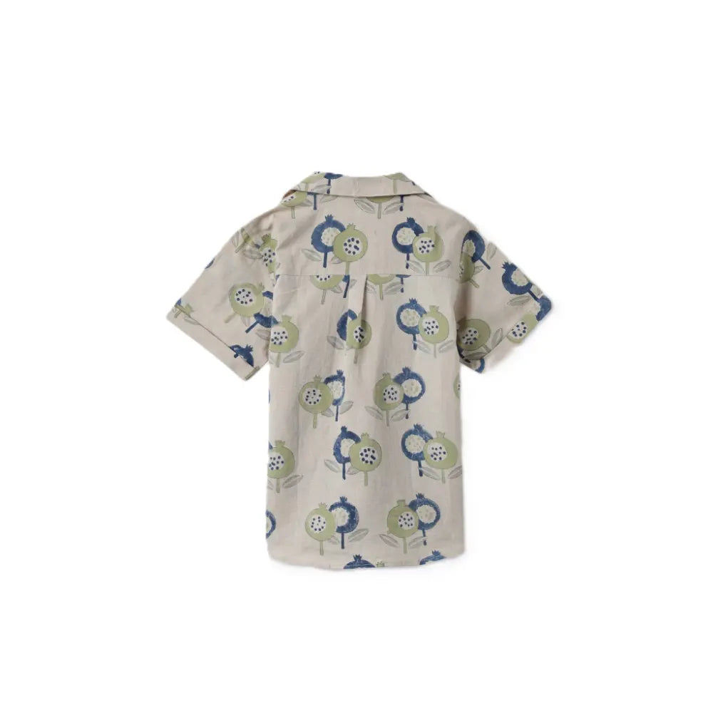 Dulaar Cotton Linen Shirt | Hand-Block Printed - Gardens of Anar (Indigo)