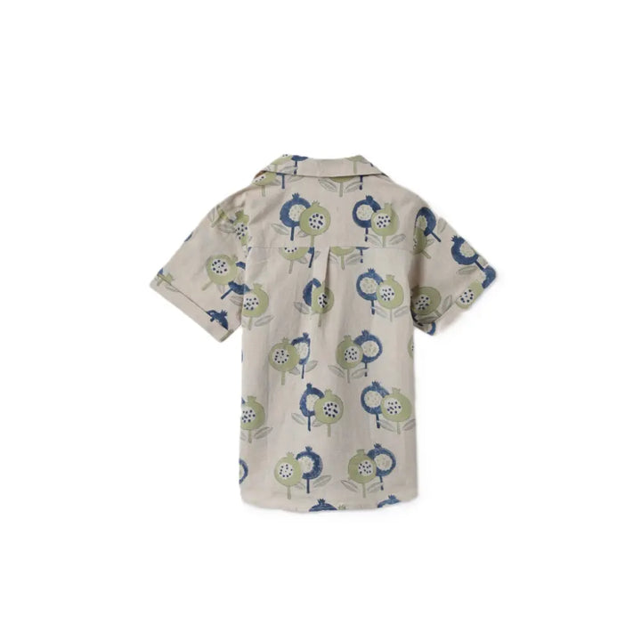 Dulaar Cotton Linen Shirt | Hand-Block Printed - Gardens of Anar (Indigo)