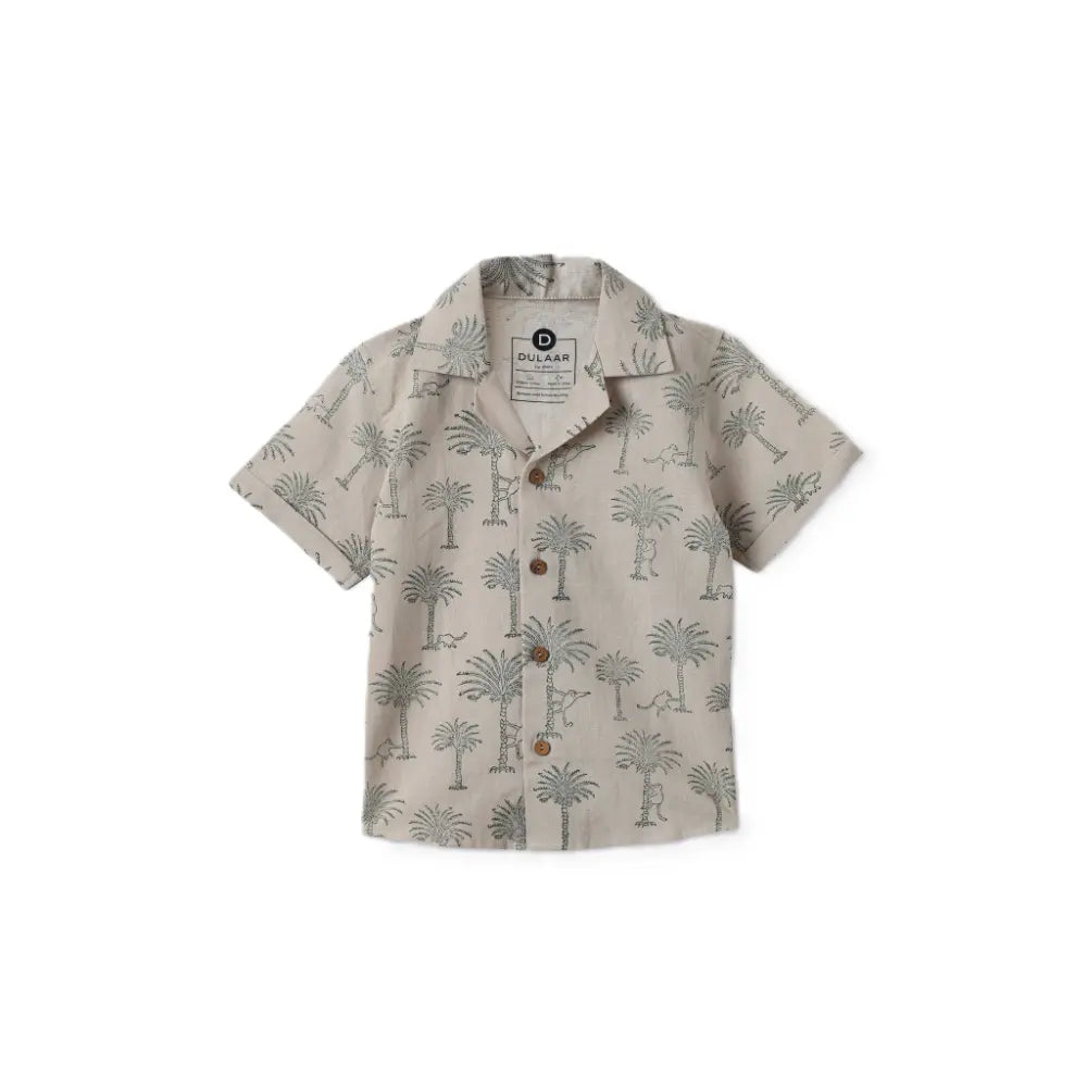 Dulaar Cotton Linen Shirt | Hand-Block Printed - Langoor Party (Green)