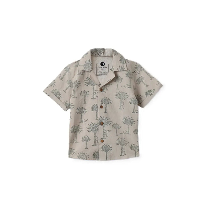 Dulaar Cotton Linen Shirt | Hand-Block Printed - Langoor Party (Green)
