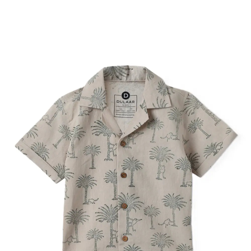 Dulaar Cotton Linen Shirt | Hand-Block Printed - Langoor Party (Green)