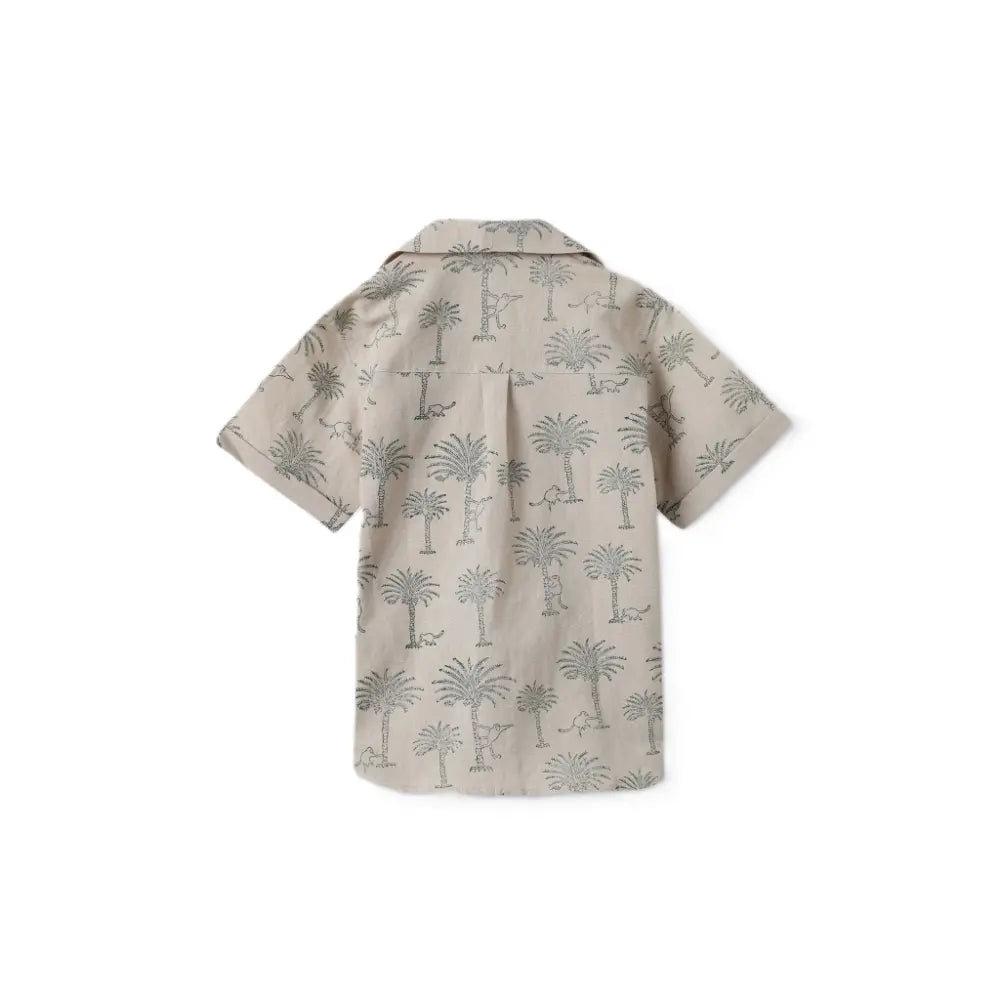 Dulaar Cotton Linen Shirt | Hand-Block Printed - Langoor Party (Green)
