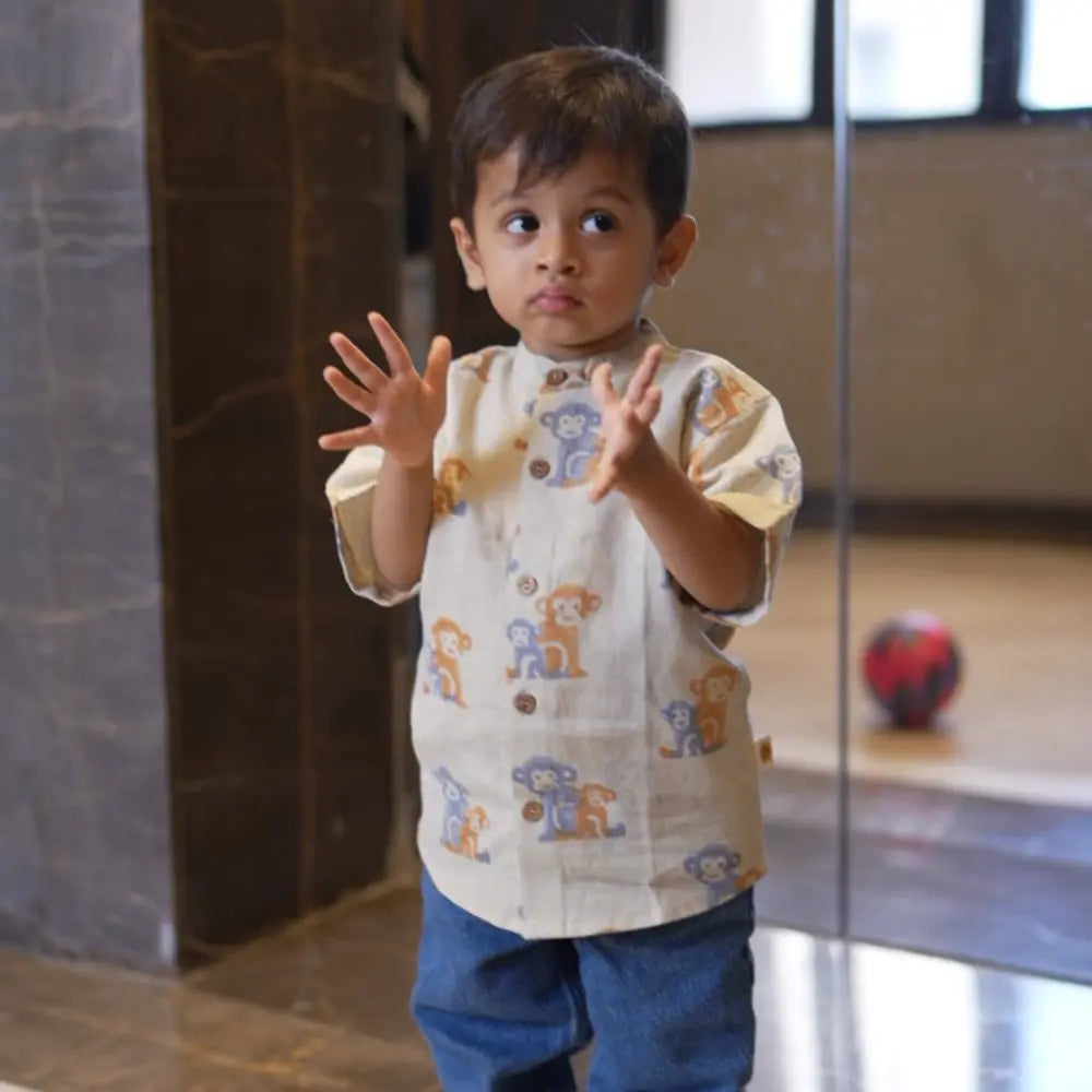 Dulaar Cotton Linen Shirt | Hand-Block Printed - Two Little Monkeys