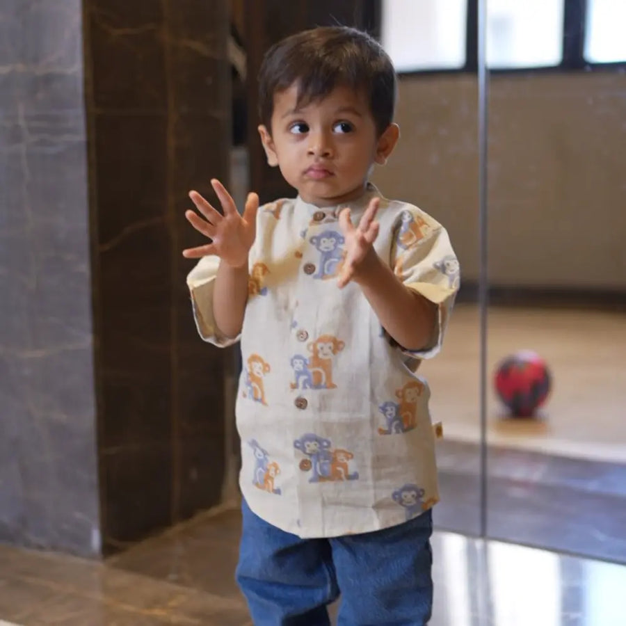 Dulaar Cotton Linen Shirt | Hand-Block Printed - Two Little Monkeys
