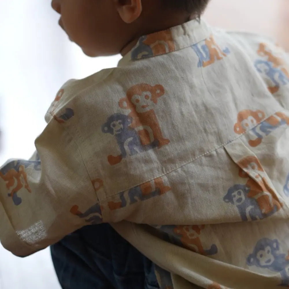 Dulaar Cotton Linen Shirt | Hand-Block Printed - Two Little Monkeys