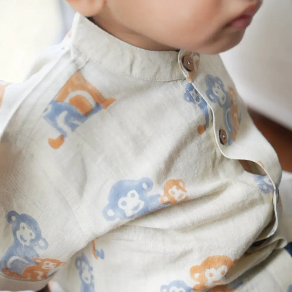 Dulaar Cotton Linen Shirt | Hand-Block Printed - Two Little Monkeys