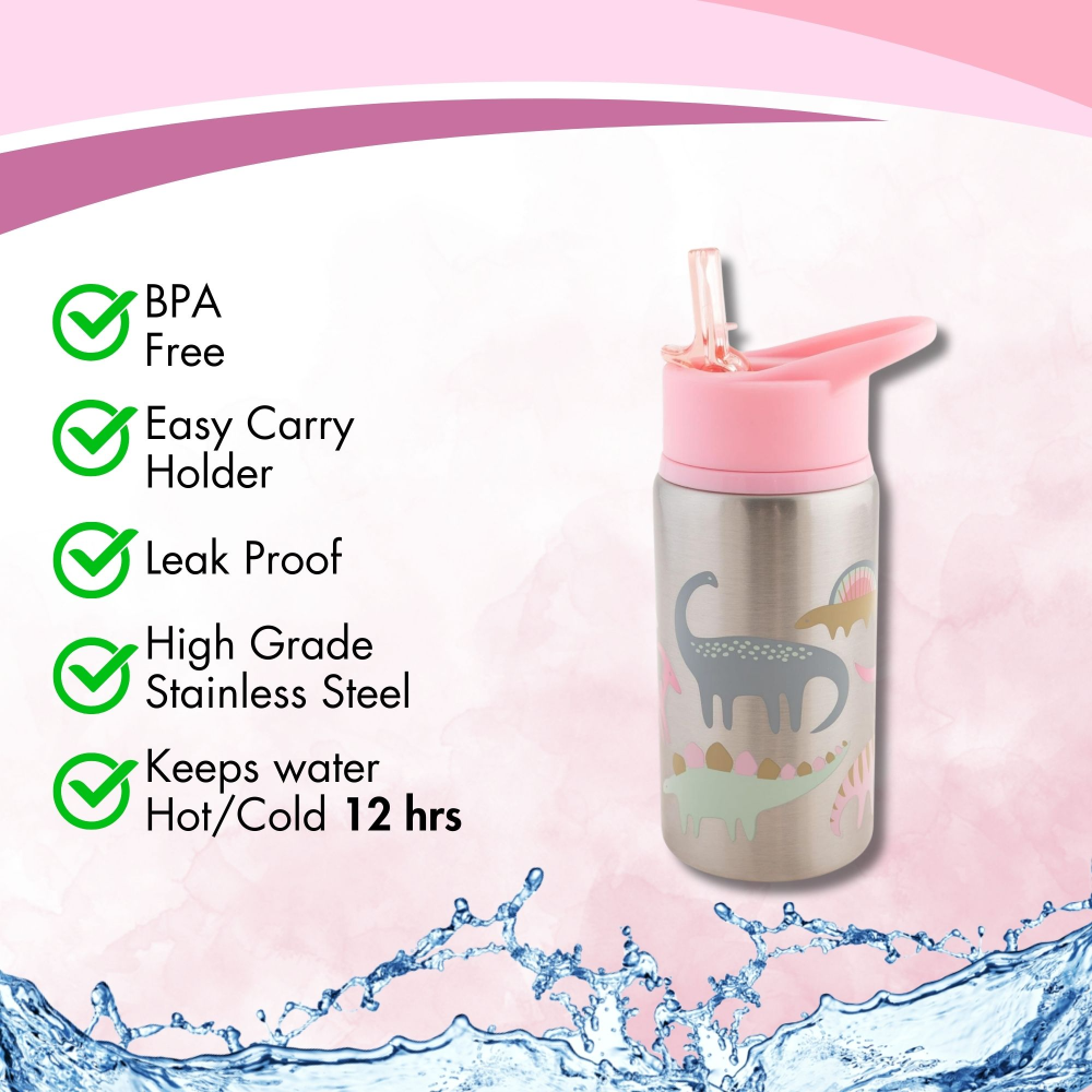Stainless Steel Water Bottles - Pink Dino