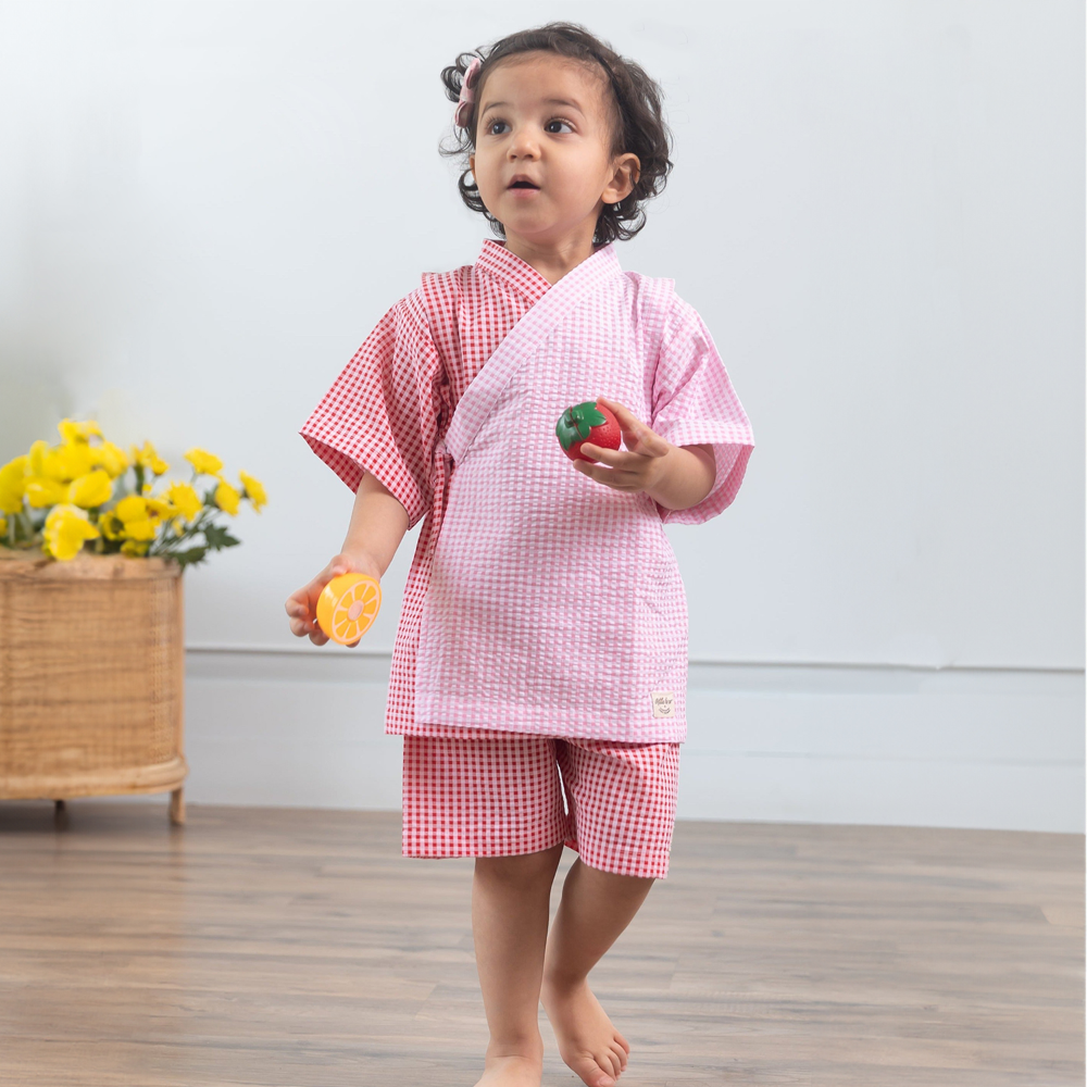 Rattle & Co Strawberry Summer Kimono Shorts Set