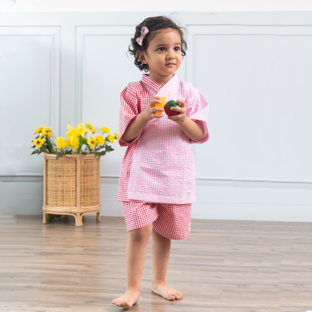 Rattle &amp; Co Strawberry Summer Kimono Shorts Set