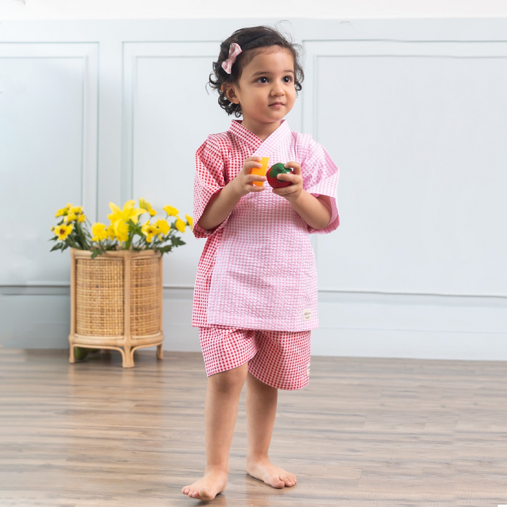 Rattle &amp; Co Strawberry Summer Kimono Shorts Set