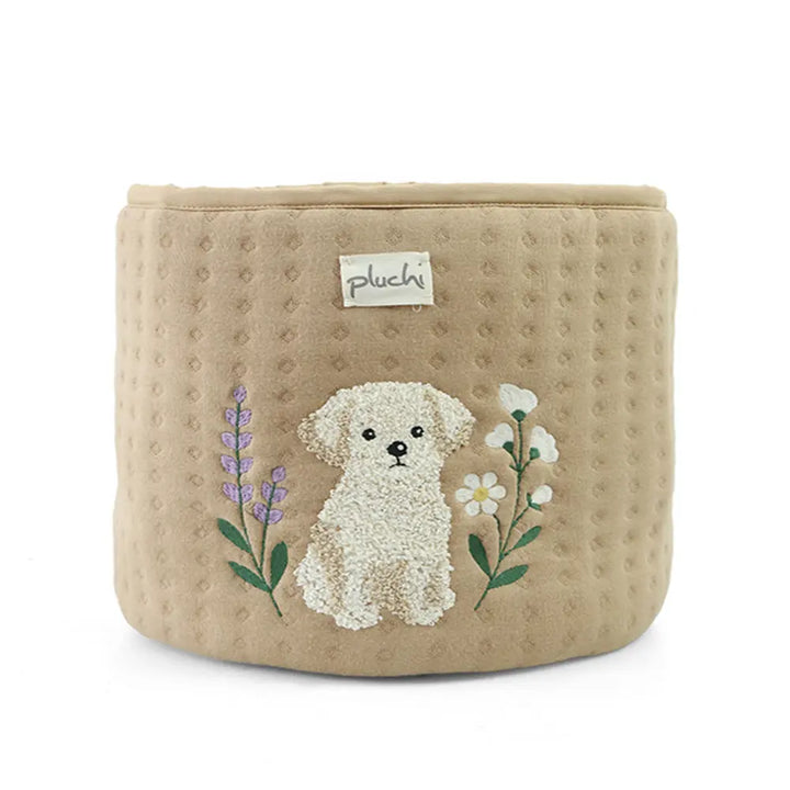 Pluchi Doggy Cotton Knitted Quilted Large Kids Baskets For Assembling Toys And Other Playing Accessories - Mustard