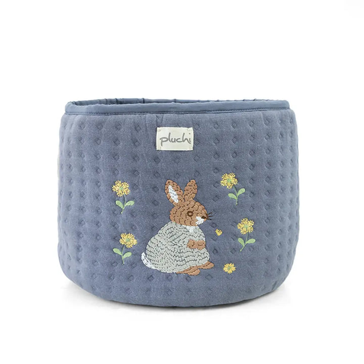 Pluchi Rabbit Cotton Knitted Quilted Large Kids Baskets For Assembling Toys And Other Playing Accessories - Dark Grey