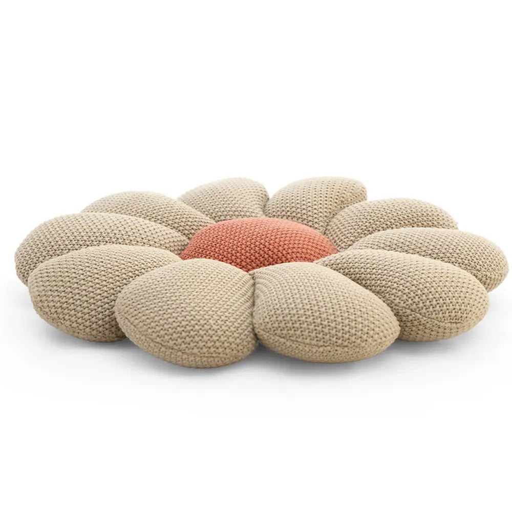 Pluchi Knitted Bloom Shaped Cushion Cotton Knitted Stuffed Soft Toy - Pale Whisper