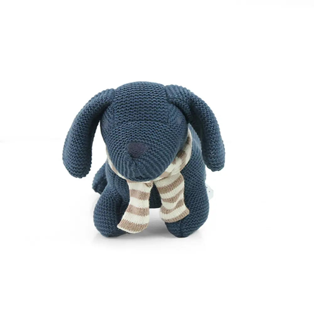 Pluchi Bruno Dog Cotton Knitted Stuffed Rattle Soft Toy With Crackle Sound on Ears - Queen Blue