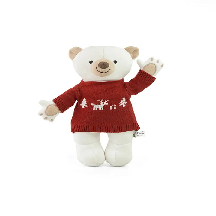 Pluchi Cuddle Friend Teddy With Sweater Cotton Knitted Stuffed Soft Toy - Ivory &amp; Marsala