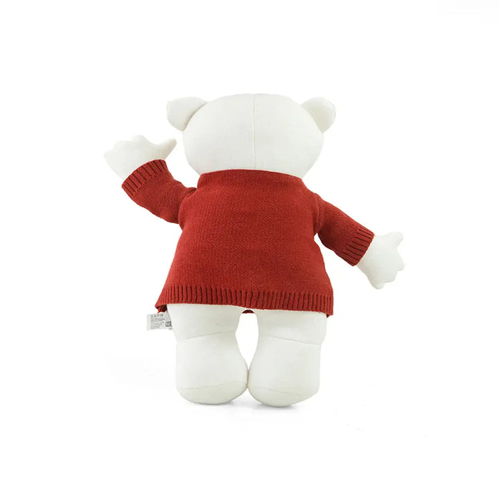 Pluchi Cuddle Friend Teddy With Sweater Cotton Knitted Stuffed Soft Toy - Ivory &amp; Marsala