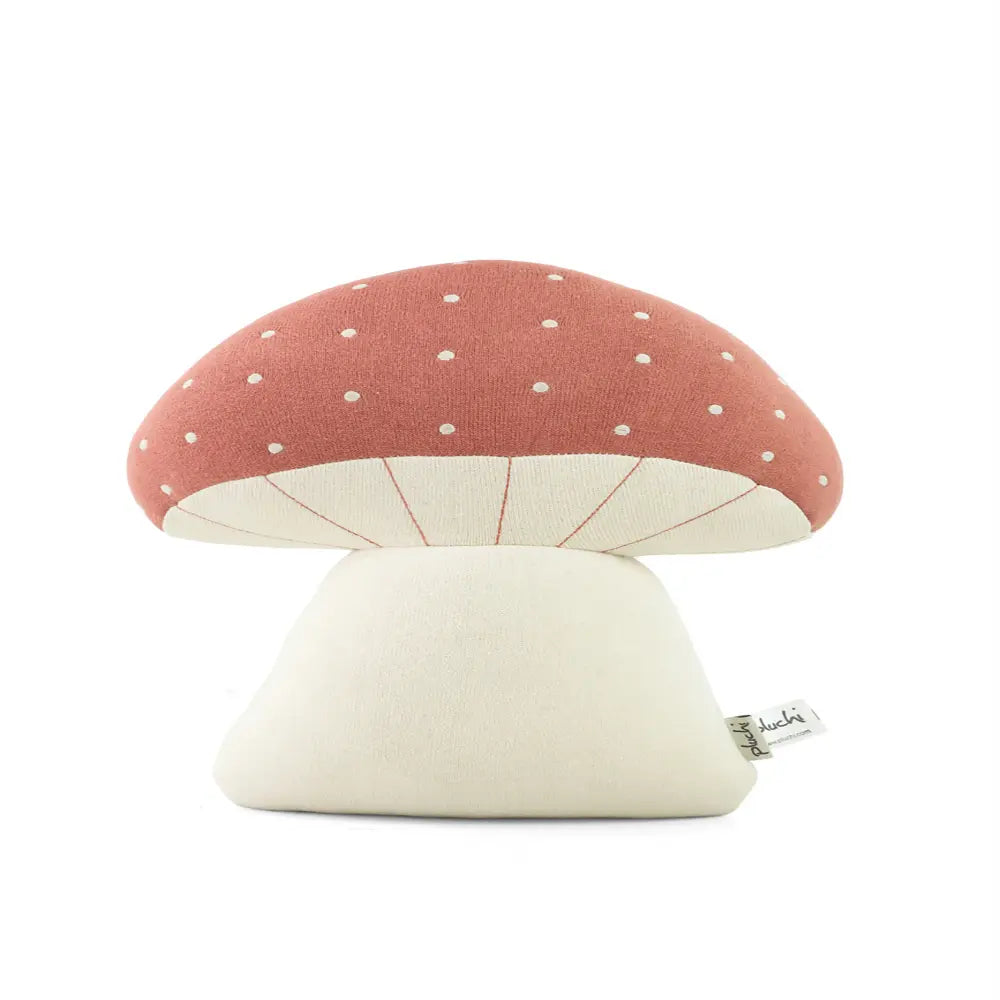 Pluchi Mushy Moo Mushroom Cotton Knitted Stuffed Soft Toy - Roseat &amp; Natural