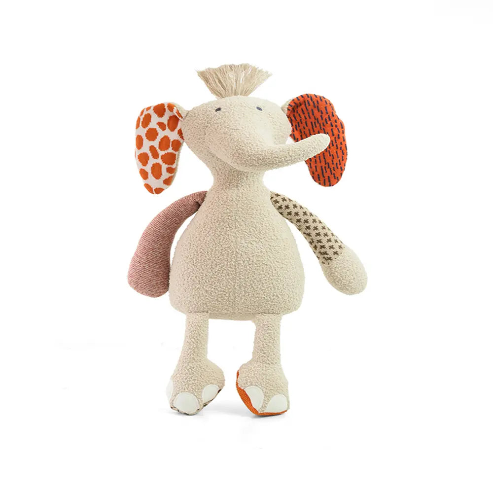 Pluchi Odie Elephant Patchwork Friends Cotton Knitted Stuffed Soft Toy - Ivory