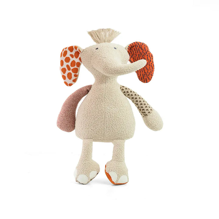 Pluchi Odie Elephant Patchwork Friends Cotton Knitted Stuffed Soft Toy - Ivory