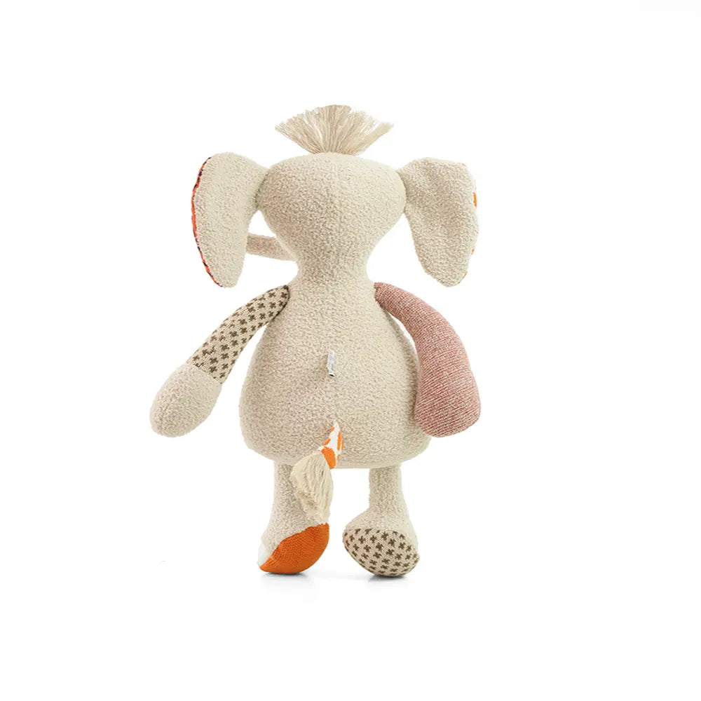 Pluchi Odie Elephant Patchwork Friends Cotton Knitted Stuffed Soft Toy - Ivory