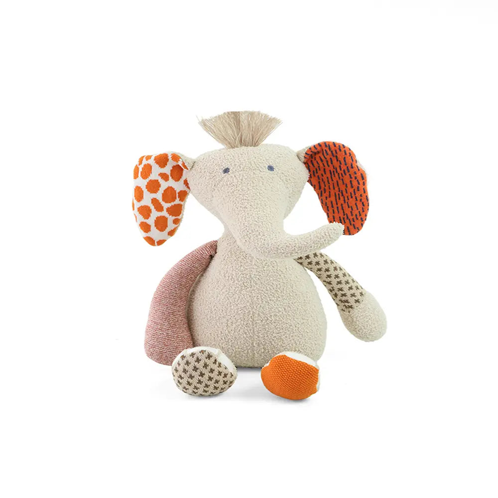 Pluchi Odie Elephant Patchwork Friends Cotton Knitted Stuffed Soft Toy - Ivory