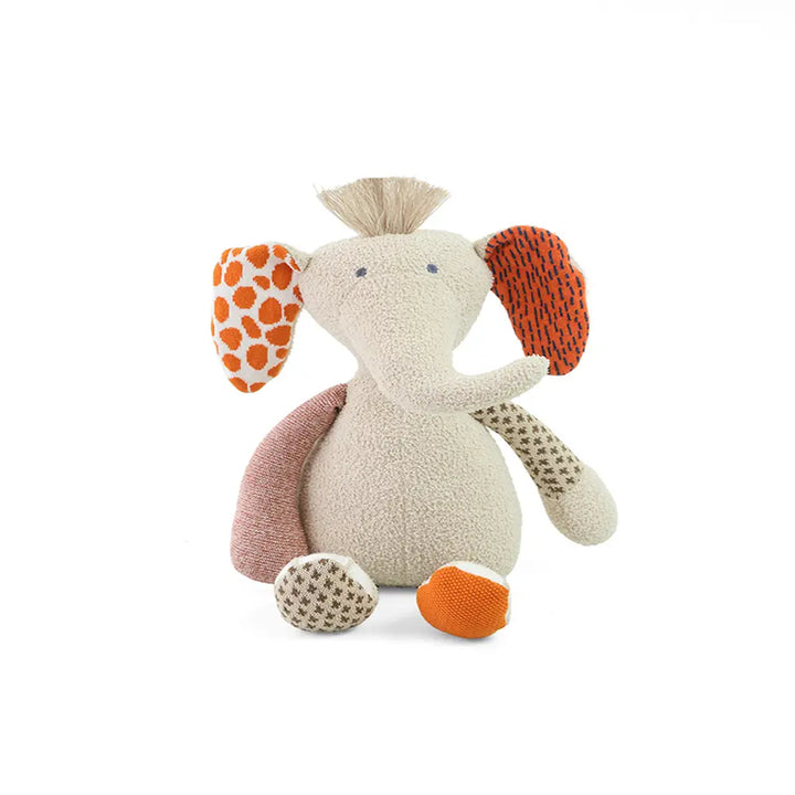 Pluchi Odie Elephant Patchwork Friends Cotton Knitted Stuffed Soft Toy - Ivory
