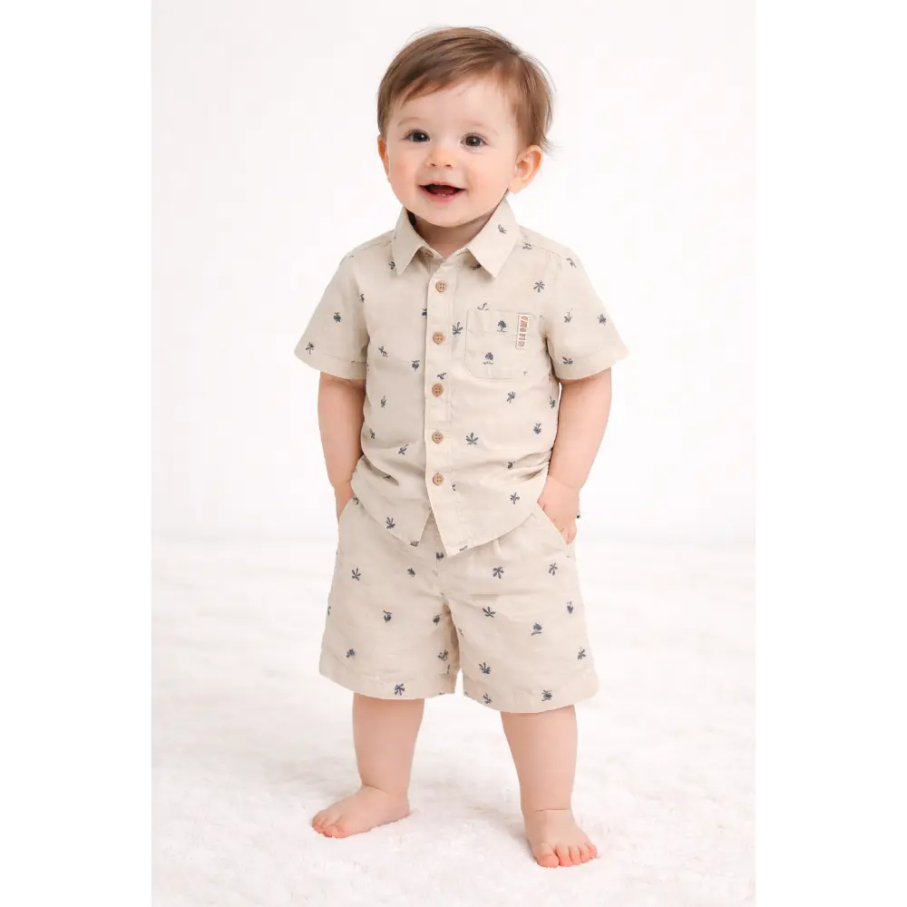 Sweetlime By AS Beige Boat Printed Cotton Poplin Co-ord Set