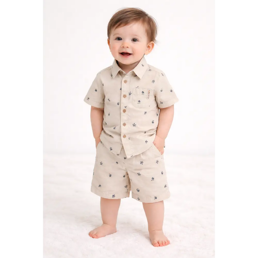 Sweetlime By AS Beige Boat Printed Cotton Poplin Co-ord Set
