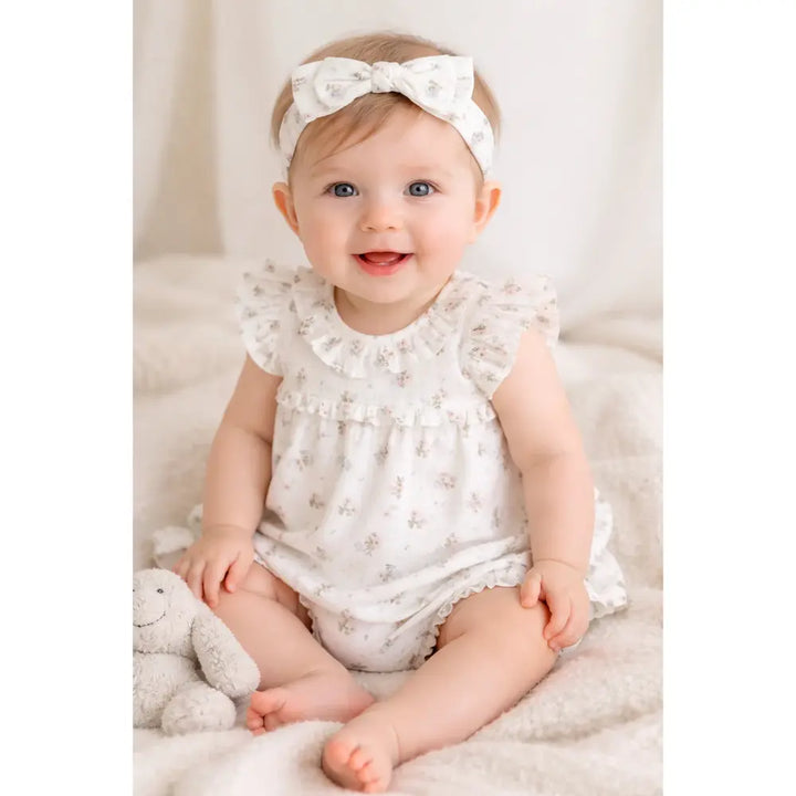 Sweetlime By As Sweet Blossom Ruffle Organic Cotton Dress &amp; Bloomer Set with Hairband - Off White