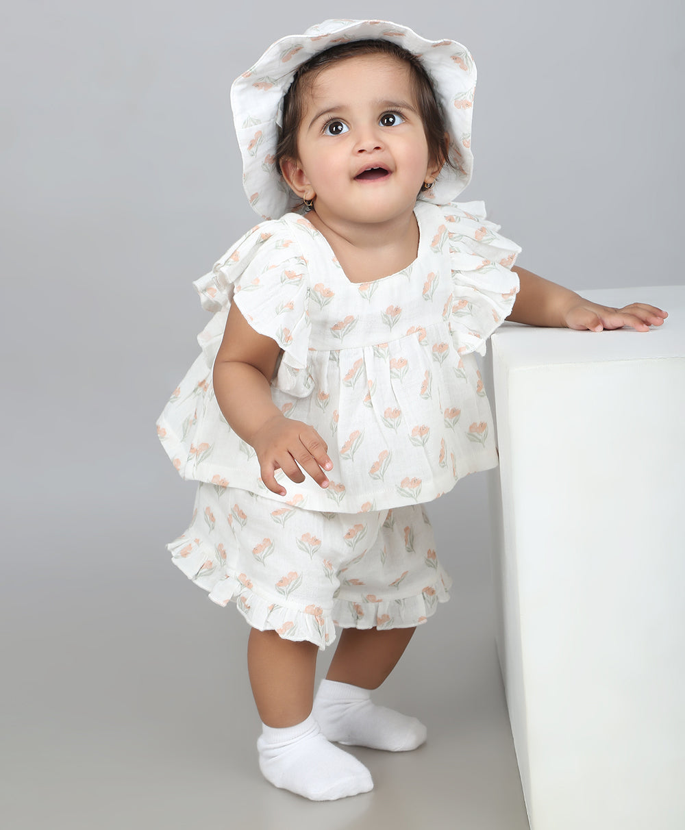 Sweetlime By AS Blossom Breeze Organic Cotton Summer Co-ord Set with a Hat