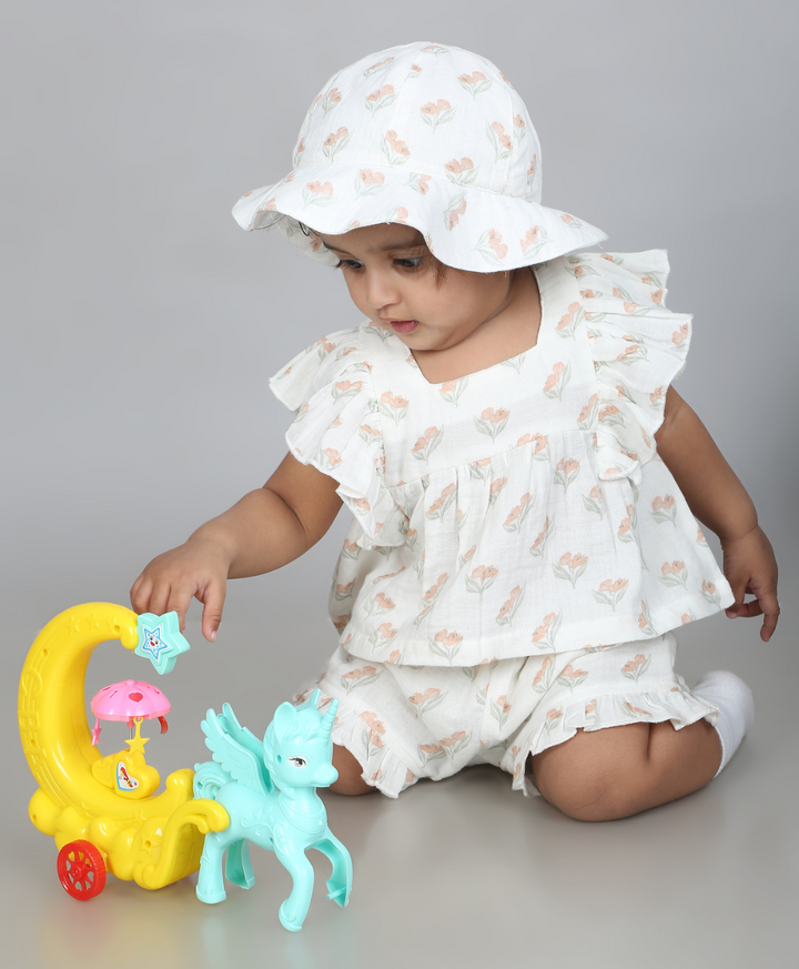 Sweetlime By AS Blossom Breeze Organic Cotton Summer Co-ord Set with a Hat
